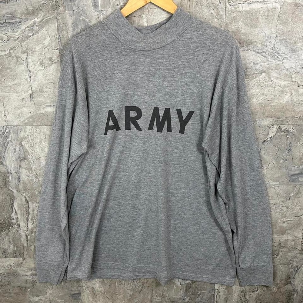 Grey vintage 90s Army long sleeve turtleneck‎ top army Men's XL #90sfashion